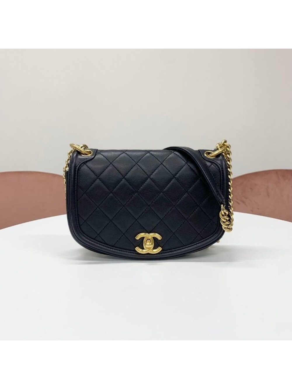 Chanel Quilted Turnlock CC Logo Lambskin Shoulder Bag